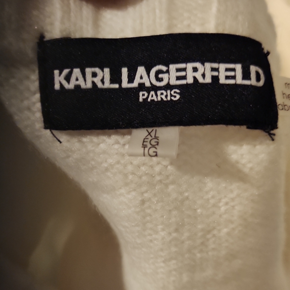 Karl Lagerfeld Elegant Cream Embellished Sweater Size XL PTP 23in Length 28in - Picture 8 of 9